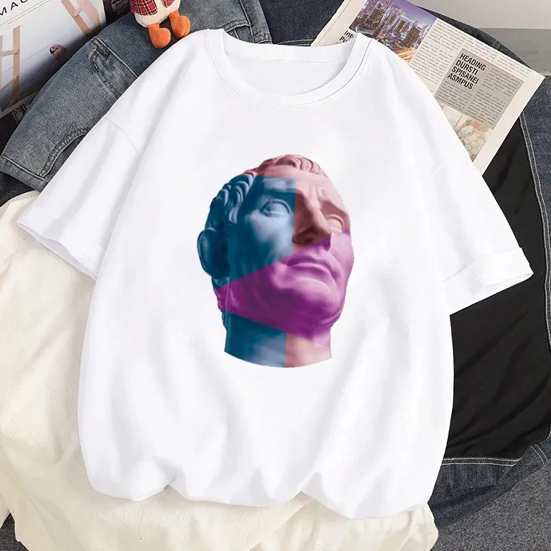 الرجعية التماثيل ديفيد أسطورة الجرافيك تي شيرت المرأة Kawaii تيز القمم Harajuku 90s قصيرة الأكمام الشارع الشهير التي شيرت الملابس النسائية