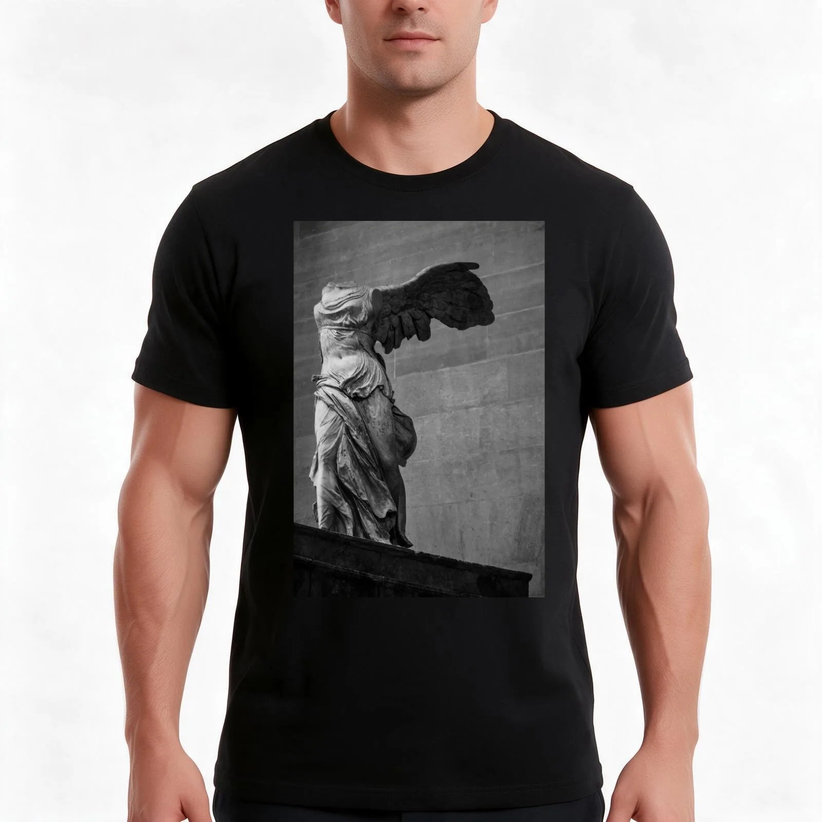 Winged Victory of Samothrace Black and White T-Shirt Summer Casual Cotton Tee Oversized Streetwear Tops Vintage Graphic Print