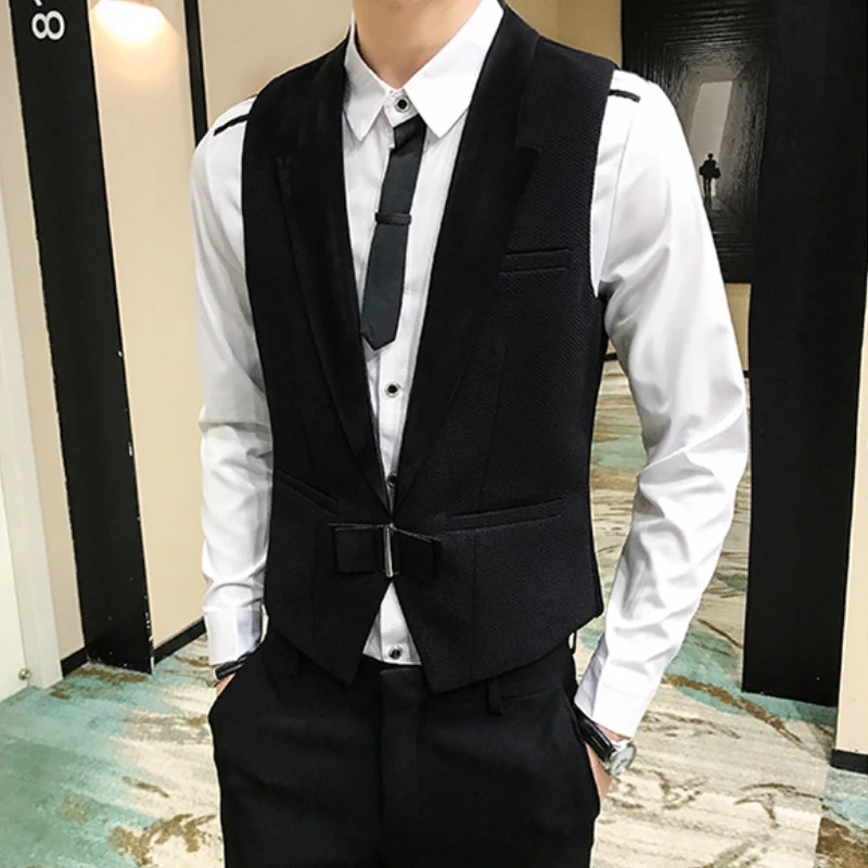 2023 Autumn Mens Vest Bow Decoration Waistcoat Prom Party Disco Waiter Clothes Casual Slim Dress Vest Men Tuxedo Gilet Homme