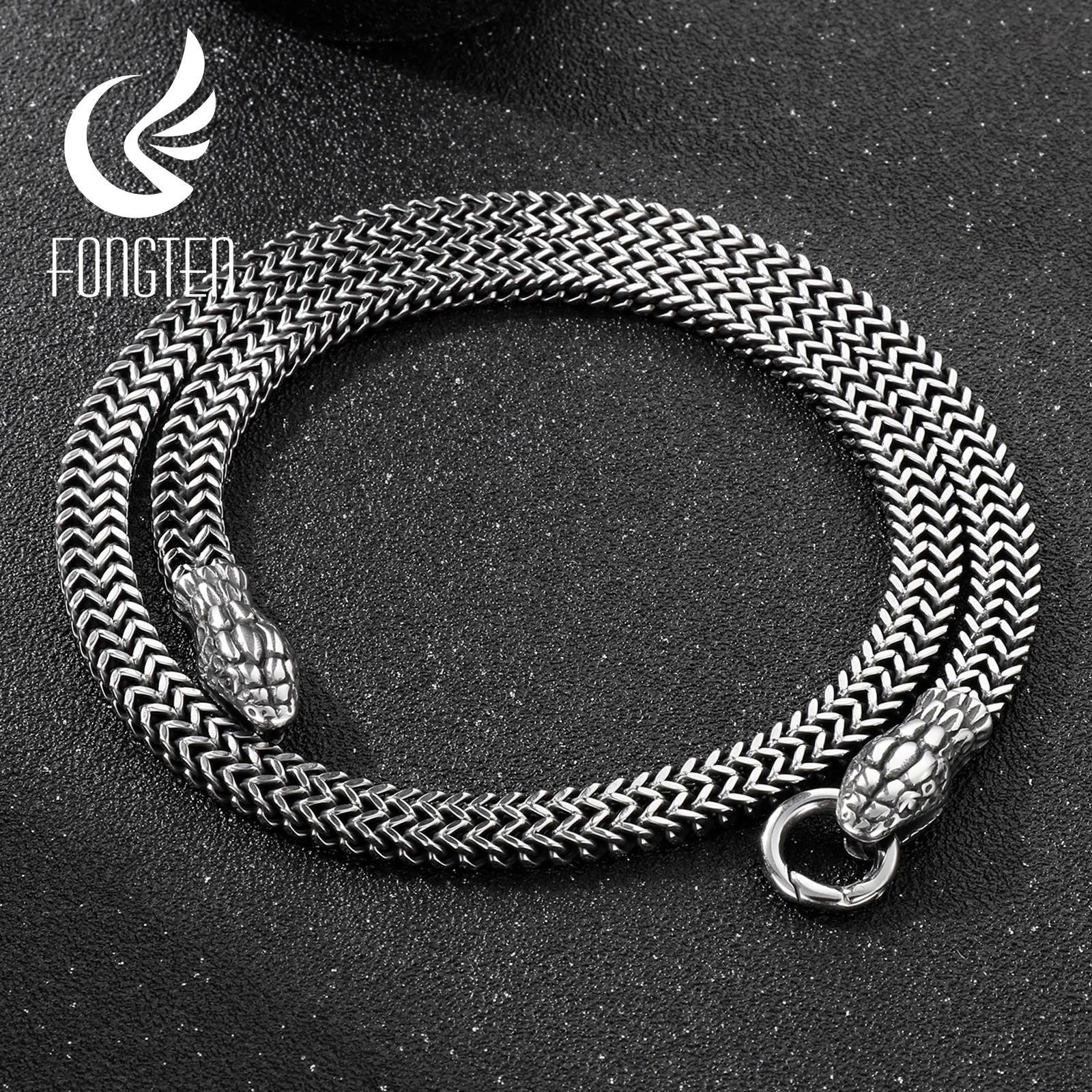 

Fongten 60cm Snake Charm Necklace for Men Stainless Steel Mesh Chain Long Choker Male Gold Silver Color Collar Jewelry Gift