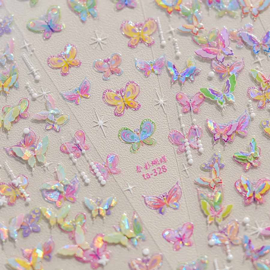 1 stücke 5D Geprägte Schmetterling Nail art Charms Aufkleber Kawaii Aurora Schmetterling Nagel Dekorationen Aufkleber DIY Selbst Klebe Slider