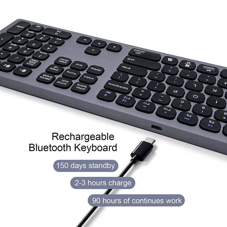 Imagem -05 - Teclado sem Fio de Alumínio Cinzento do Usb-c do Teclado do Computador do Tamanho Completo para o Telefone