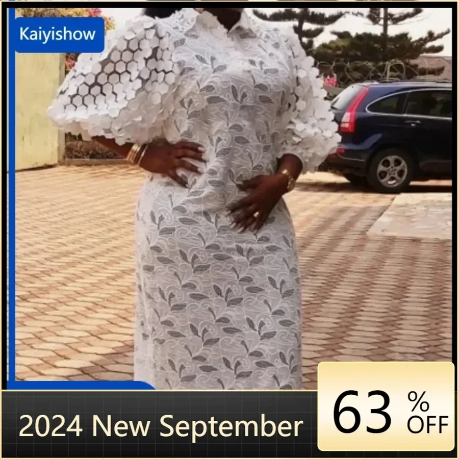 Elegant African Dresses Plus Size for Women 2024 New Sexy Dashiki Lace Wedding Party Gown Muslim Kaftan Maxi Africa Dress M-3XL