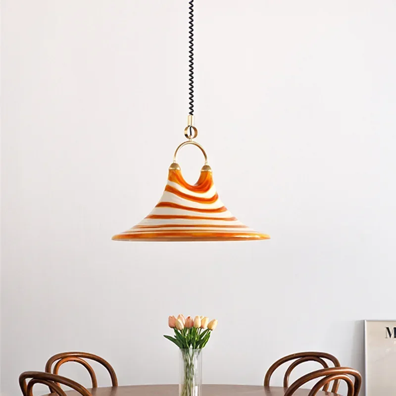 

SANDYHA Stylish Adjustable Retro Trumpet LED Pendant Light Modern Acrylic Chandelier for Bedroom Dining Room Living Room Unique