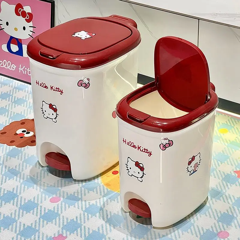 Sanrio Hello Kitty Cartoon Household Waste Can Hand Use Press &Pedal Trash Can Odor Proof Waste Bin Easy Clean IndoorWastebasket view 4