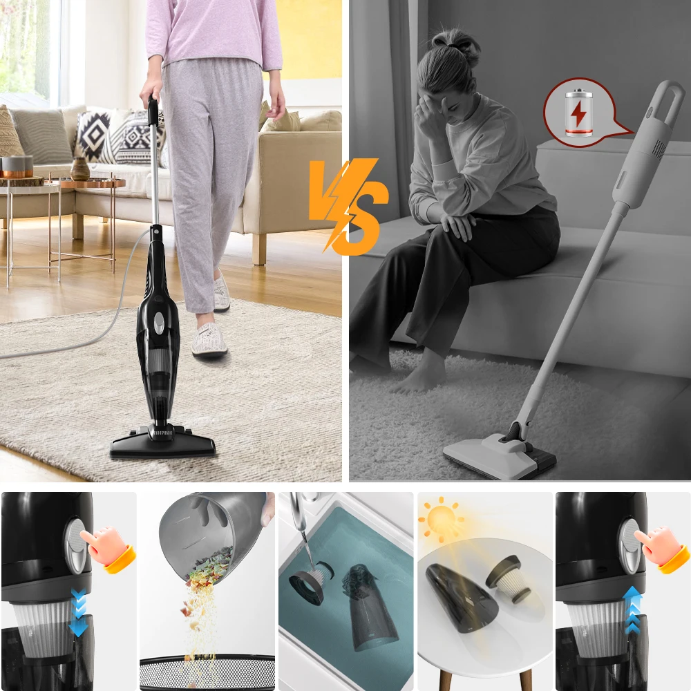 PBHPBH LF07 Corded Vacuum Cleaner 18Kpa Powerful Suction 600W 5M Long Cord 3 in 1 Lightweight Stick Upright Corded Vacuum Cleane