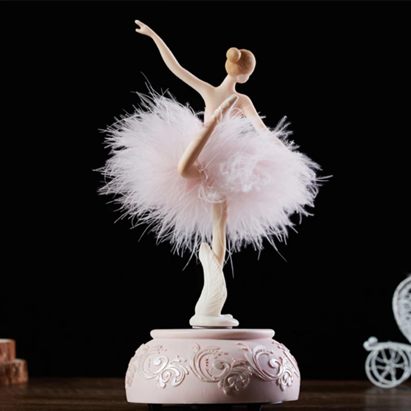 Ballerina Music Box Dancing Girl Swan Lake Carousel with Feather for Birthday Gift Kids Toy Birthday Gifts Accessories Music Box