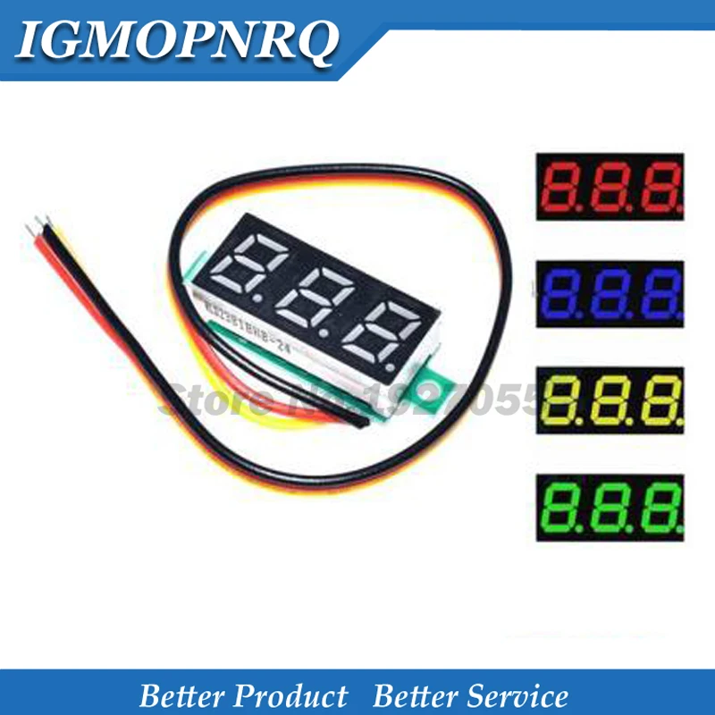 2pcs 0.28 inch ultra-small red / yellow / blue /green digital DC digital voltmeter display adjustable battery voltmeter DC0-100V