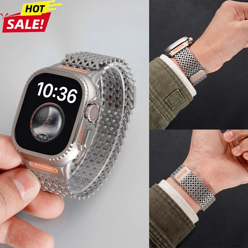 Magnetic Metal Strap+Case for Apple Watch Ultra3/2 49mm 42 44 45 46mm Stainless Steel W-shaped Band for iWatch 11 10 9 8 7 6 SE