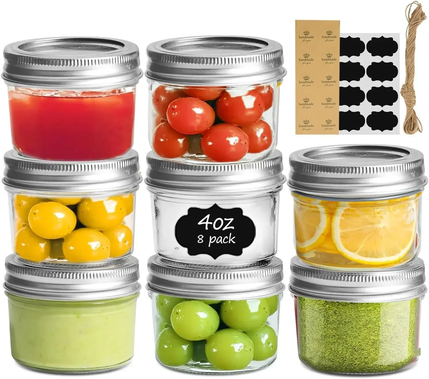 Mini Mason Jars 4oz - 8 Pack, Regular Mouth Mason Jar with Lids and Seal Bands, Small Glass Canning Jar for Spice, Jam, Honey, J