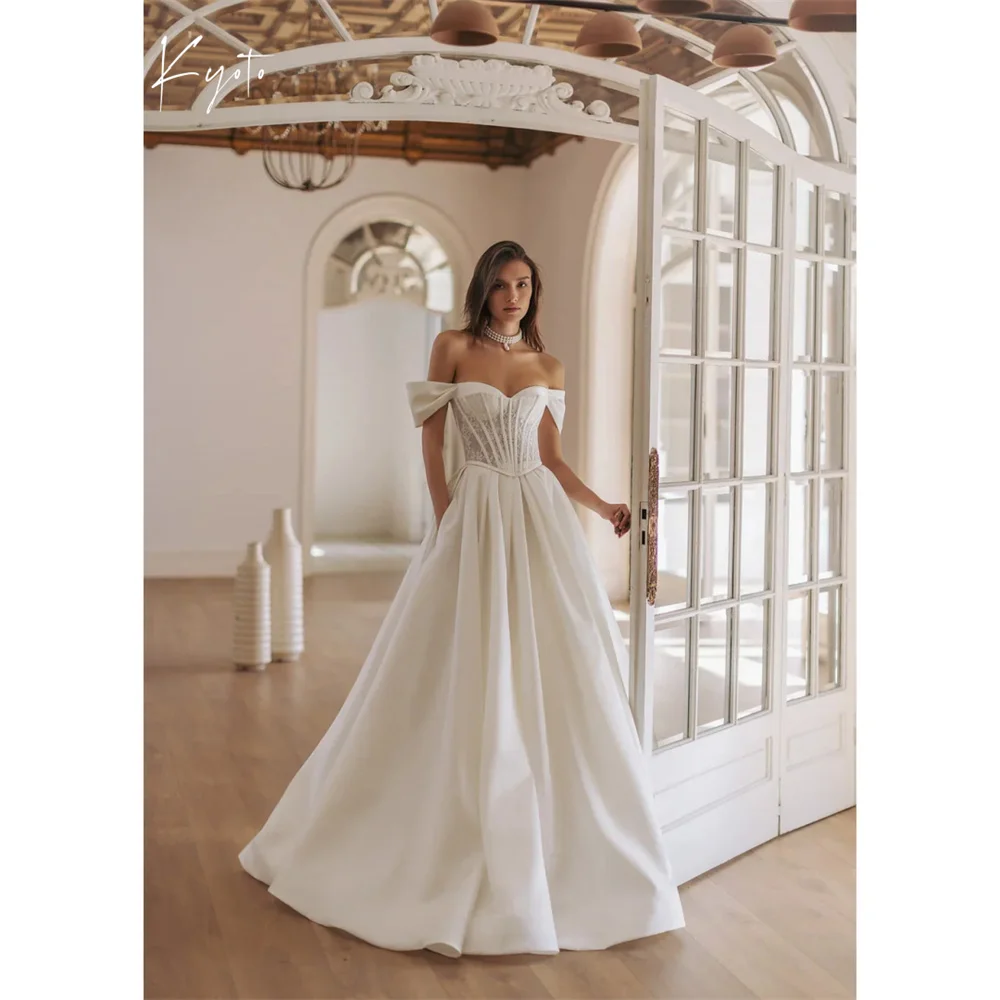 

Kyoto бальное платье трапециевидной формы по индивидуальному заказу, свадебные платья с открытыми плечами, корсет, платья de novia, вечернее платье со шлейфом