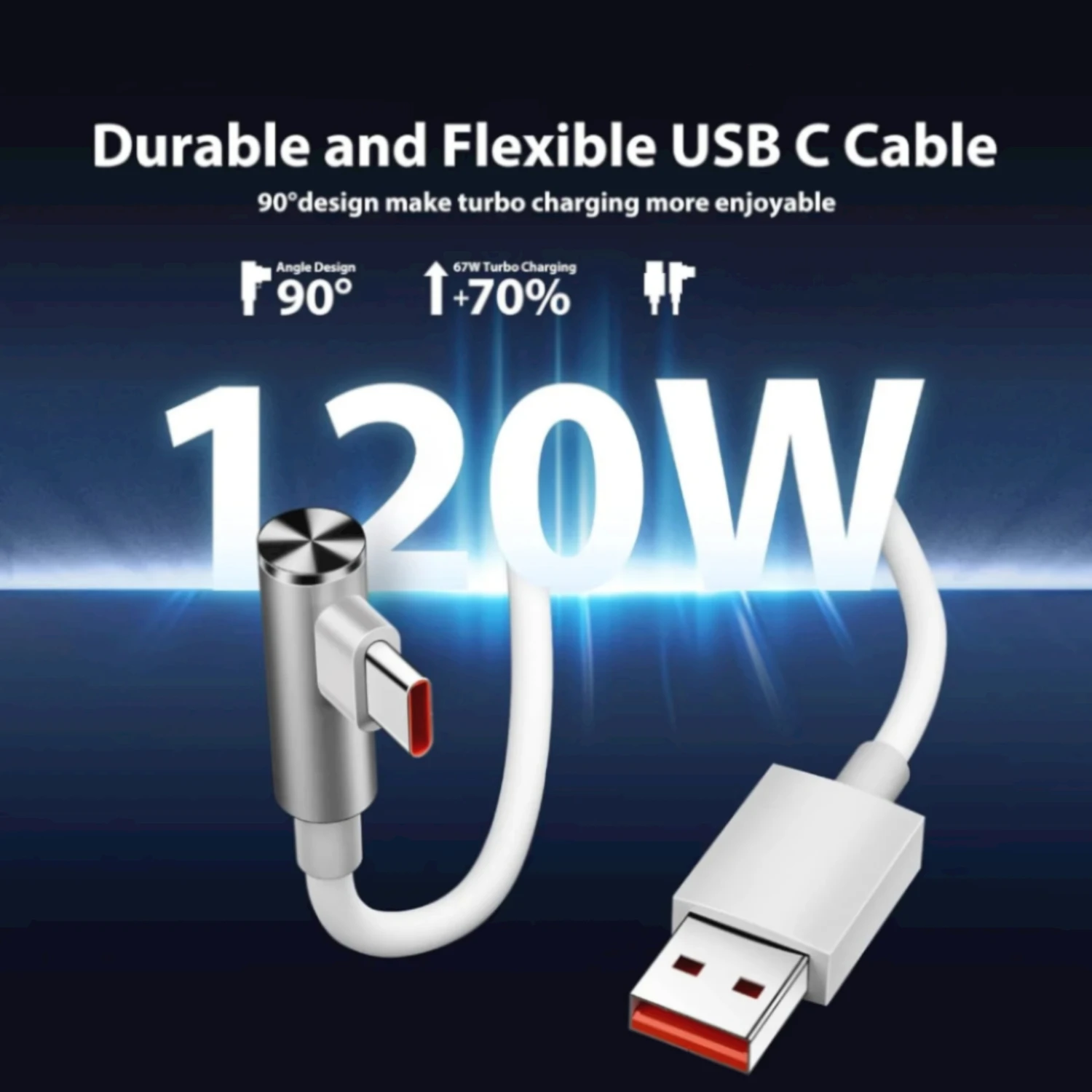 90 Degree 6A 67W 90W 120W Type C Fast Charge Cable for Xiaomi 12 13 14 15 Redmi Note 11 12 13 14 POCO Turbo Charging Elbow Cable