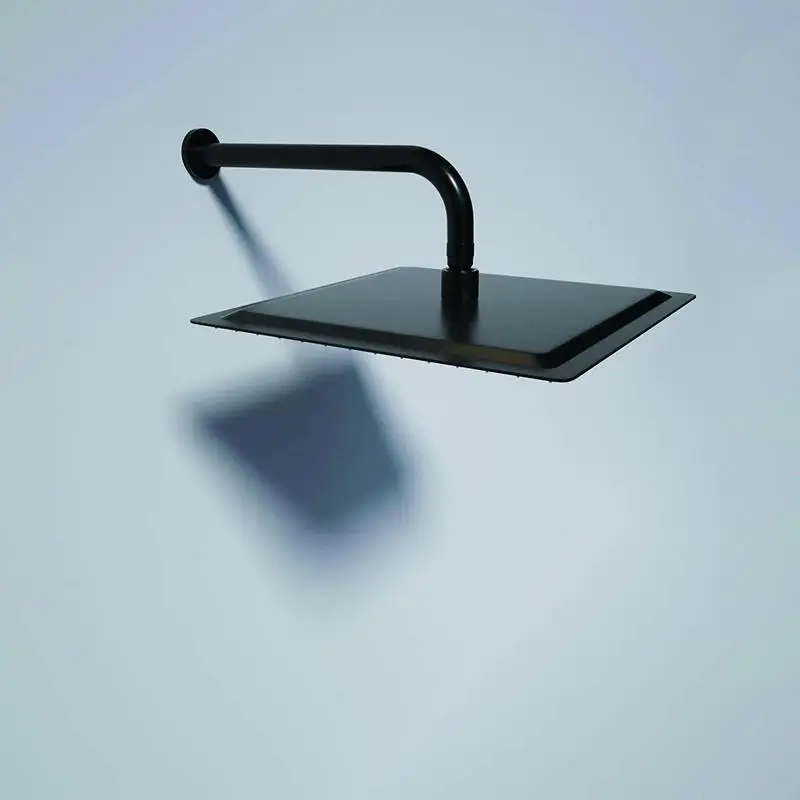 

16 Inch Shower Arm with Flange, Matte Black Finish, Durable Brass Construction, Easy Installation, Adjustable Height, Modern