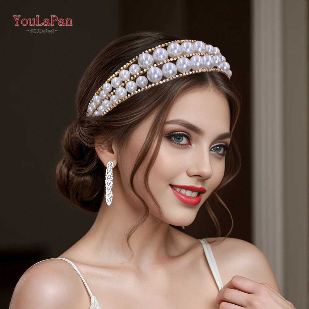 

YouLaPan Pearl Headband Bride Tiara Head Jewelry for Wedding Hair Accessories Silver Gold Color Beaded Women Hairband HP400