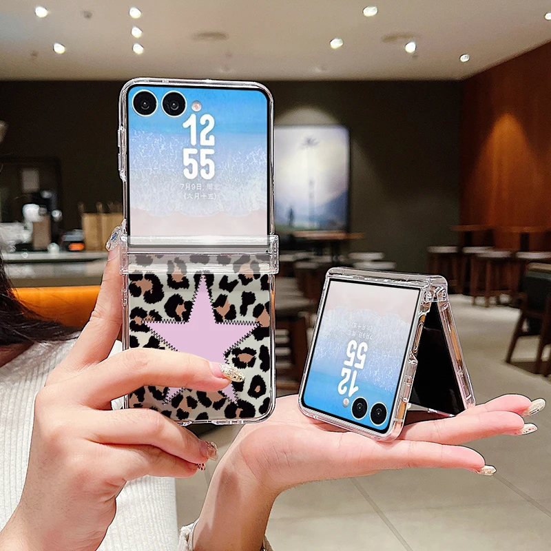 Leopard Star Print Phone Case For Samsung Galaxy Z Flip 8 7 FE 6 5 4 3 5G Hard PC Folding Cover For Samsung Z Flip8 Flip7 Flip6 view 5