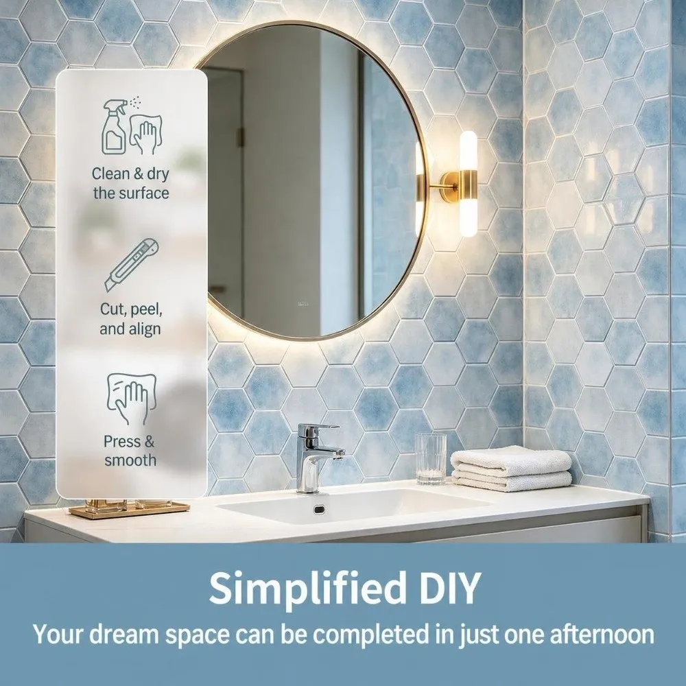 2PCS Soft Light Tone Hexagon Tile Sticker Matte Surface PVC Self Adhesive Tile Cover Easy Paste Water Proof Wall Sheet Sticker