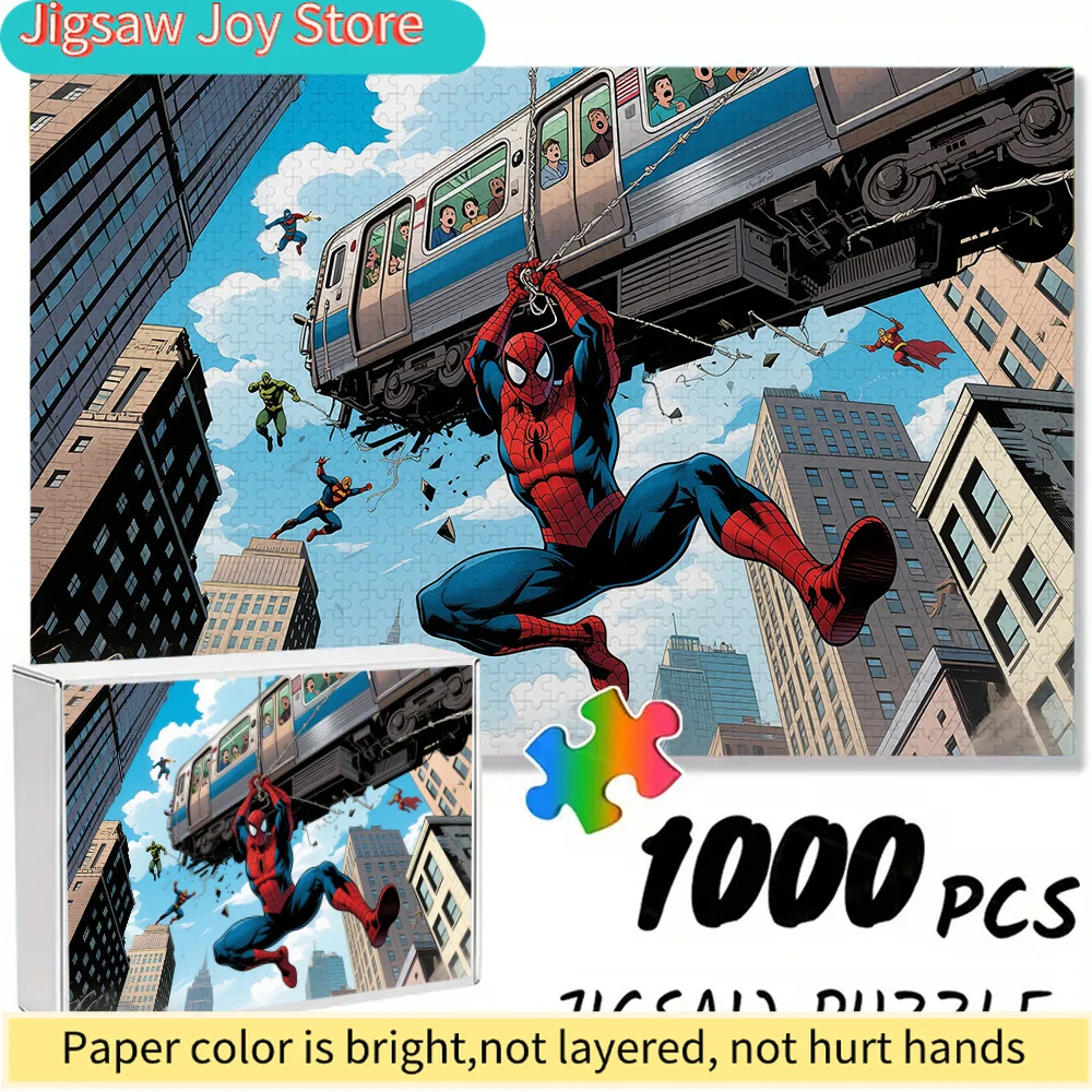 

Пазл MARVEL Spider-Man для взрослых, утолщенный, прочный, с изображением Человека-паука, спасающего поезд, развивающая головоломка для супергероев