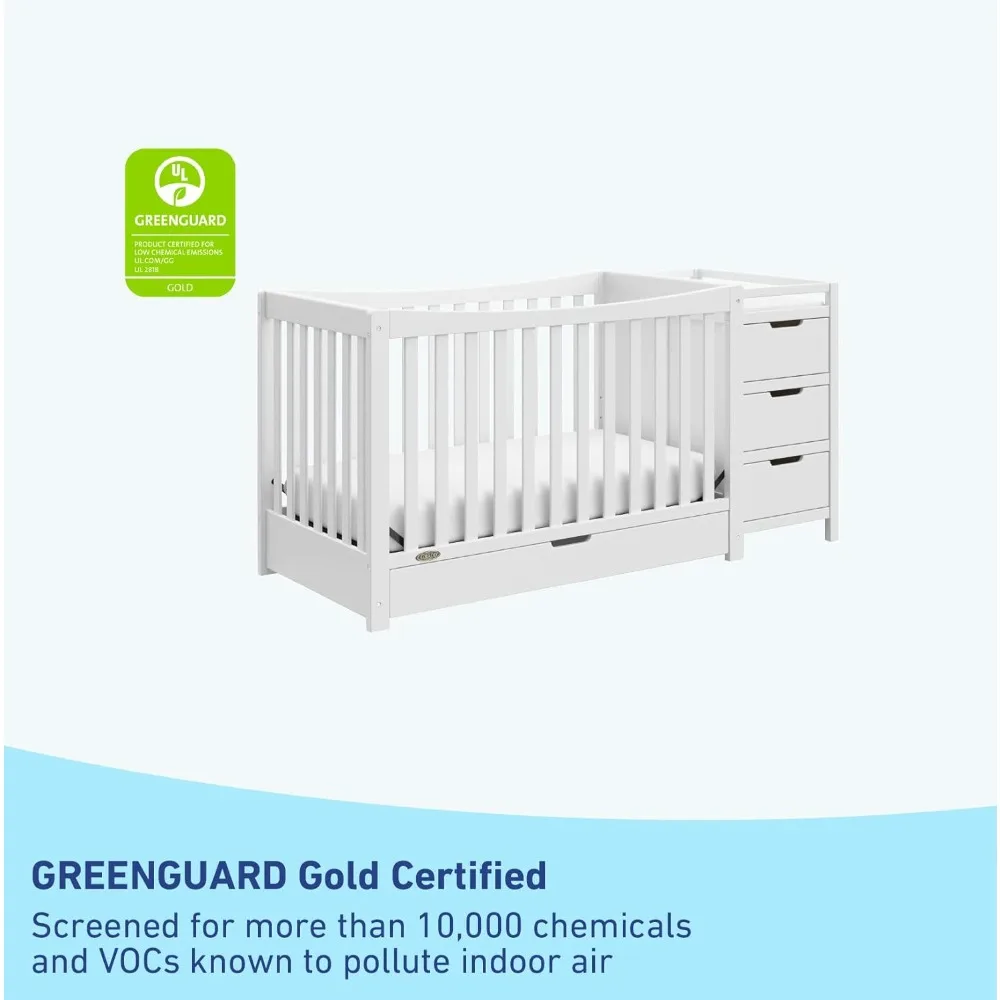 سرير أطفال Graco Remi الكل في واحد قابل للتحويل (أبيض) - معتمد من GREENGUARD Gold، يناسب مرتبة سرير الأطفال القياسية، يتحول إلى T #4