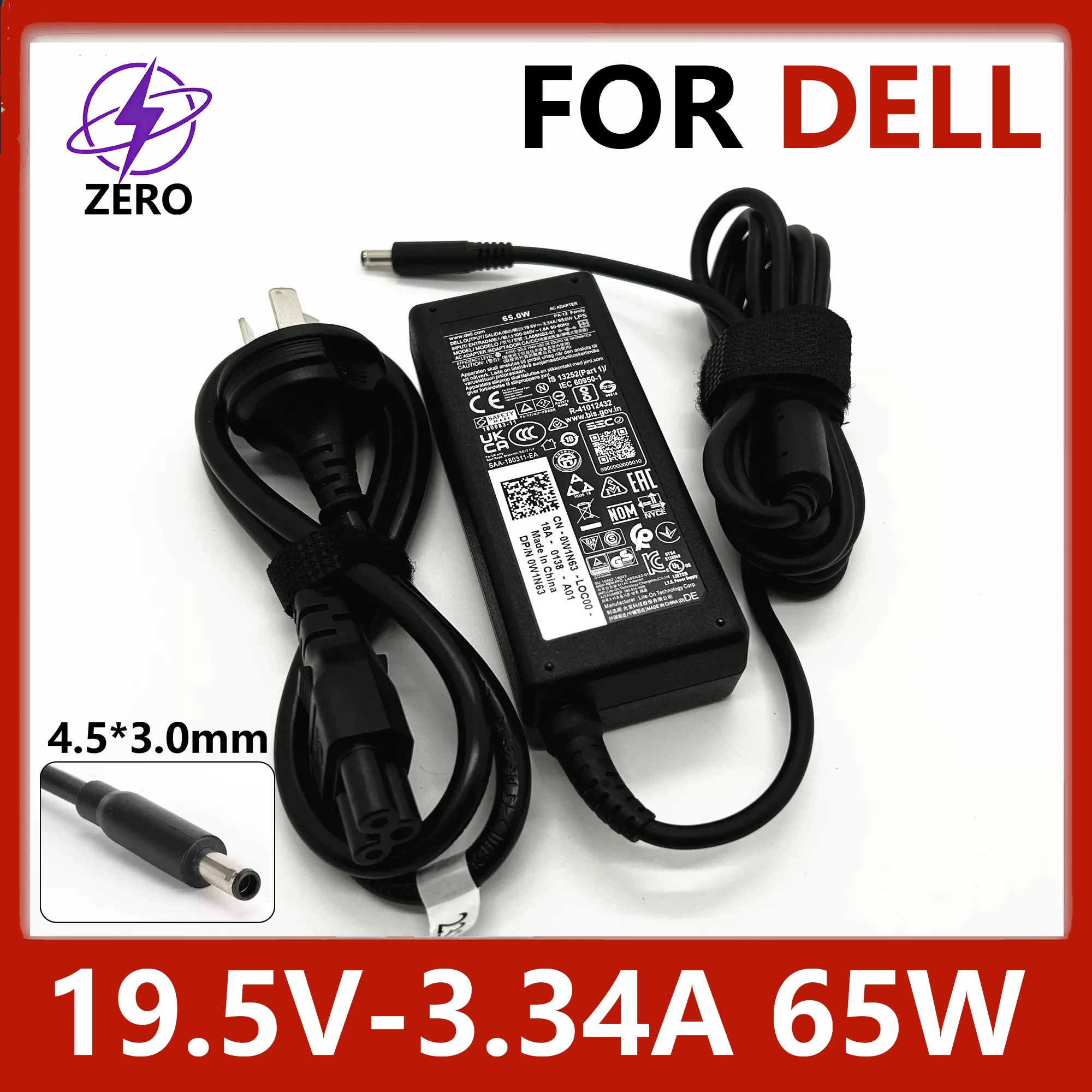 Original 65W 19.5V3.34A 4.5*3.0mm Laptop Charger for DELL Latitude 13 14 15 3000 Series Inspiron 13 14 15 16 17 3000 5000 7000 Vostro 13 14 15 16