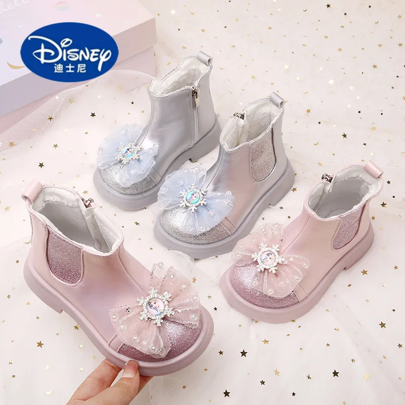

2025 Disney Elsa Winter Boots | Mid-Calf Fur Lined, Pink Bow Girls Gift Booties