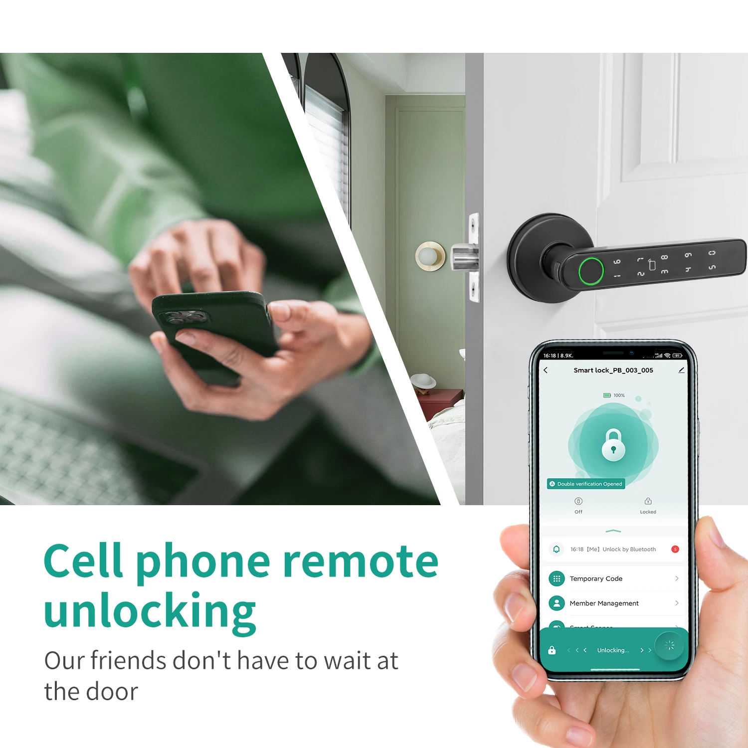 Fingerprint IC Card Password Key APP Remote Unlock Tuya Smart Life Electronic Handle Lock Supports Bluetooth Connect Door Locks