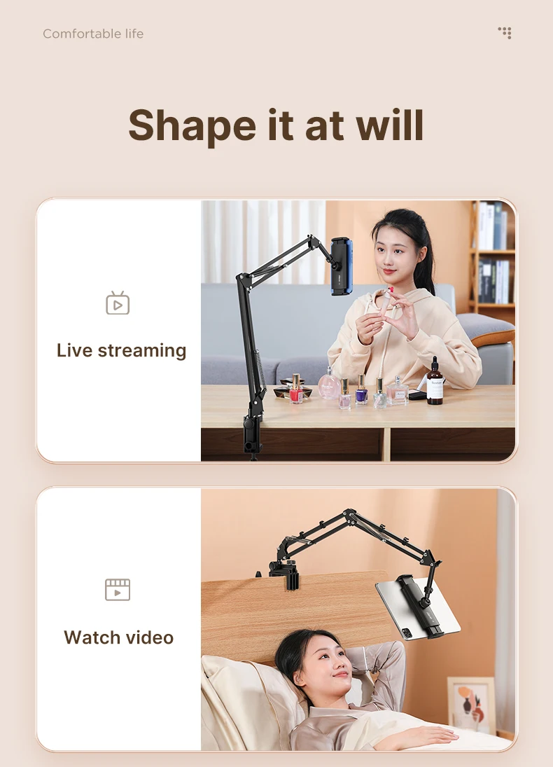Ulanzi T2 Metal Desktop Stand Long Arm Tablet Stand Bed Desktop Lazy Bracket Support IPad Smartphone Holder Microphone Boom Arm