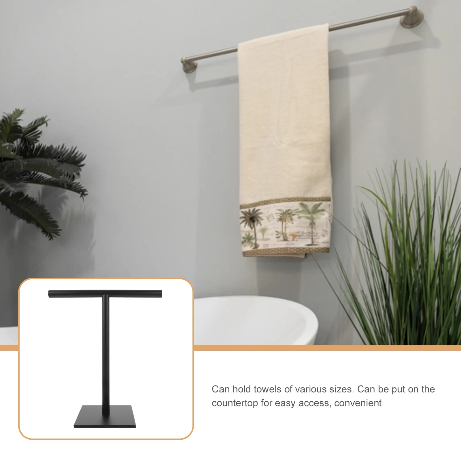 

Towel Holder Stand Stainless Steel Vertical T-Shaped Free Standing Bathroom Kitchen Countertop Towel Rack Organizer