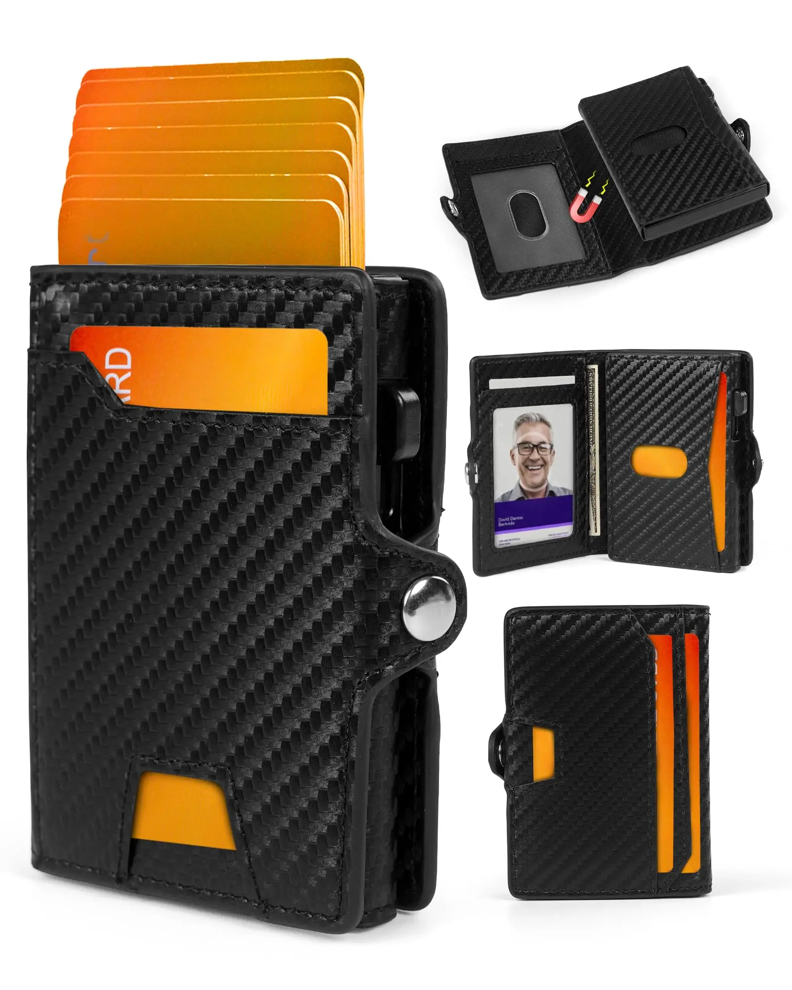 Rfid Blocking Wallet For Men Fashion Short Bi-fold Slim Mens Purse With Magnetic Magsafe Aluminum Pop Up Card Box Holder ID Case