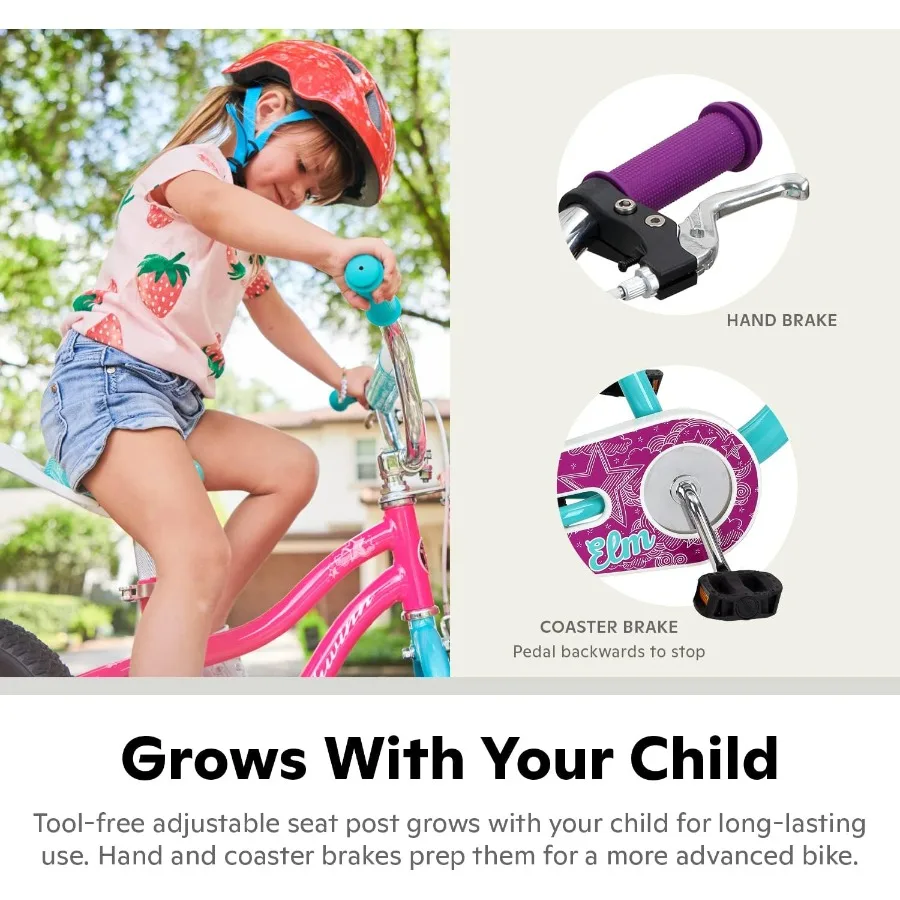 6～13歳向けの14インチ自転車、ブラック、ブルー、レッド、ティール、ピンクまたはパープル、スマートスタート人間工学に基づいたデザイン、調節可能なシートは成長に合わせて調整可能