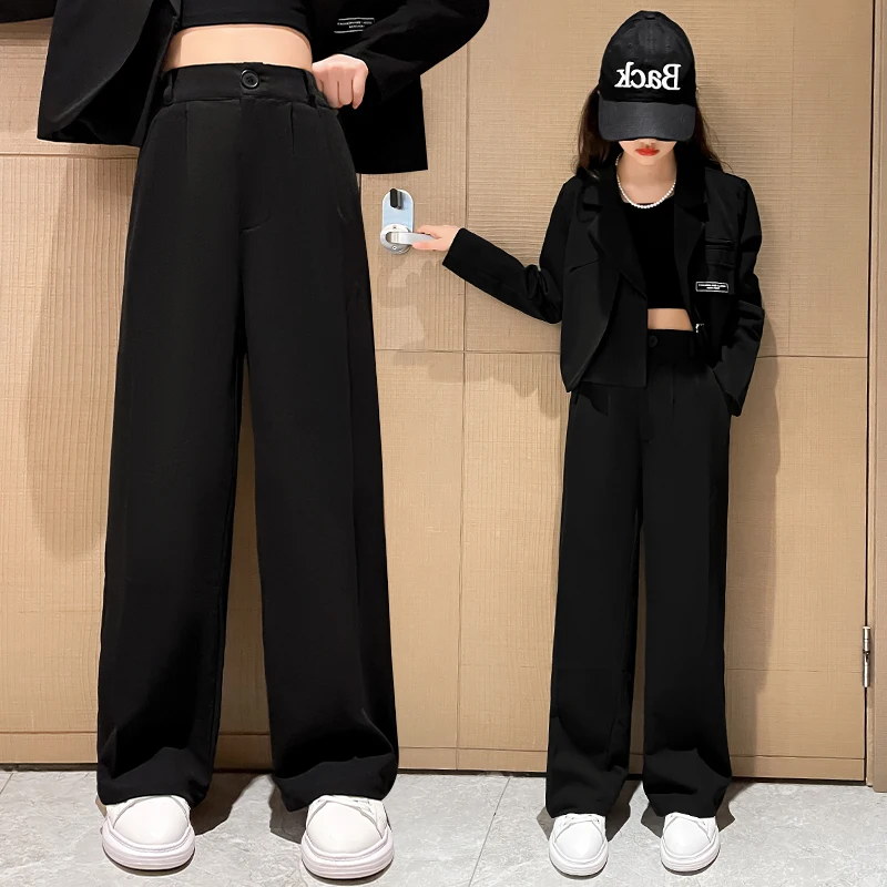 Teen Girl Black Blazer Cigarette Pants Four Seasons Hot Sales High Waist Long Trousers Korean Child Wedding Fashion Formal Pants