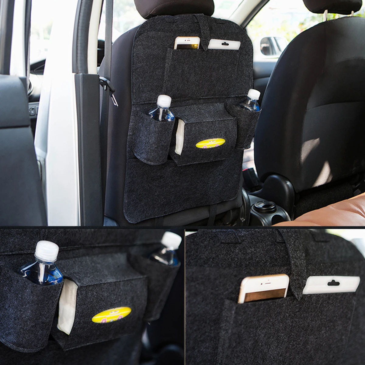 

Car Storage Bag Aesthetic Interior Women Seat Back Organizers Car Organizer Felt Multi Compartment Bottle Phone Tissue