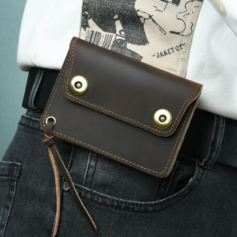 Genuine Leather Men Wallets Vintage Cowhide Zipper Coin Purse Multifunction Business Card Holder Small Portable Storage Bag