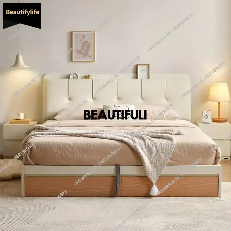 

D80 Красивая европейская двуспальная кровать с высокой платформой Queen Wood Современная кровать с каркасом Спальные наборы с подсветкой Гибкая мебель Camas Matrimoniales