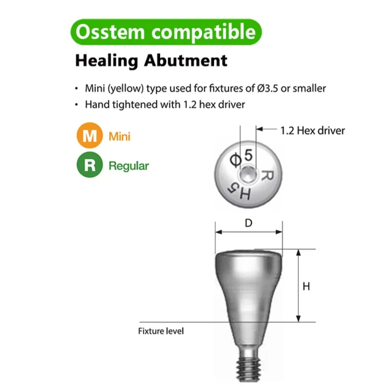 Dental Parts Titanium Healing Abutment Compatible with Osstem System Dental Healing Cap Grade 5 Materials