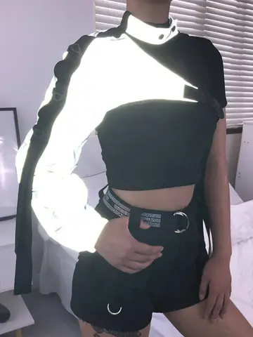 Hot Selling Reflective Top, New Personalized Irregular Backpack Buckle, Long Sleeved Ribbon T-Shirt Cover
