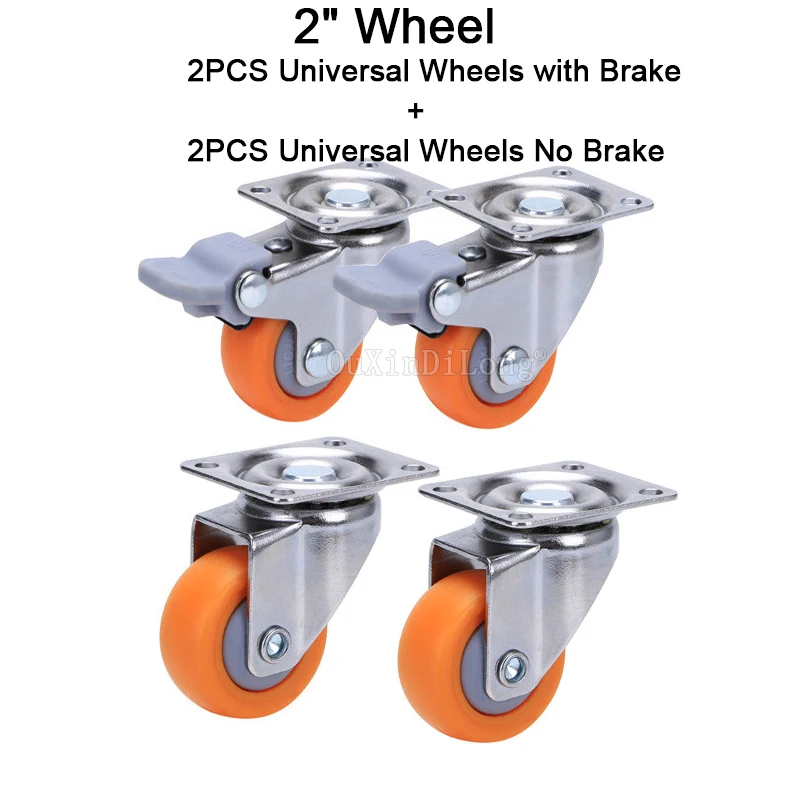 4PCS 2'' Universal/Directional Wheel Nylon Silent Furniture Casters Shelves Table Trolleys Industrial Castors Runners Load 120KG