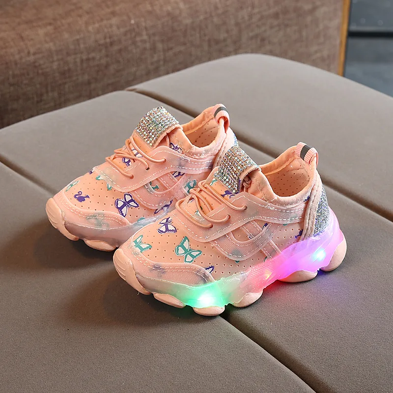 Tenis Kid Glowing Shoes for Girl Boy 2023Spring New Led Shoe Fashion Rhinestone Breathable Mesh Kid Sneaker Casual Shoe Kdi Shoe