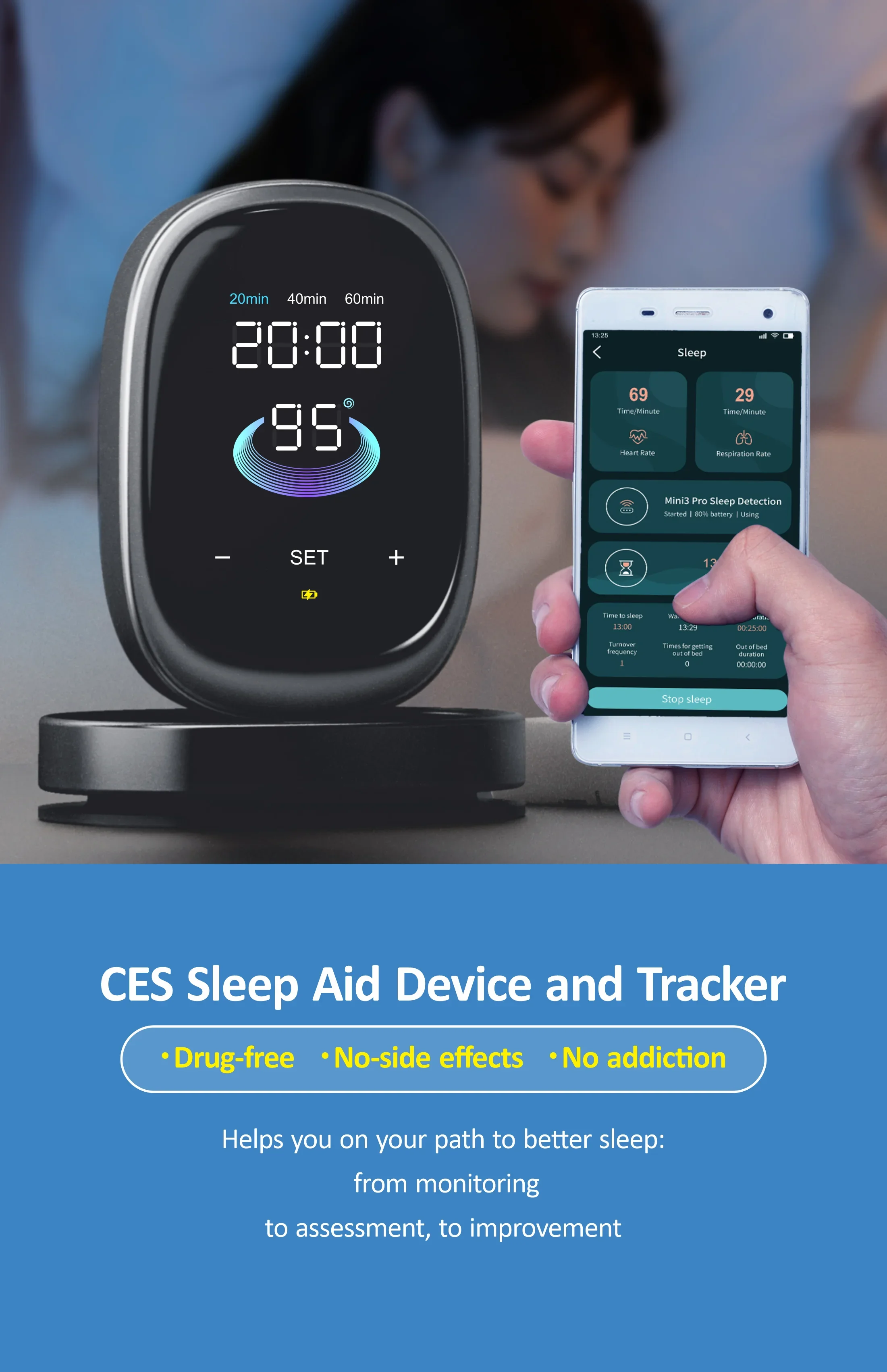 Smart Sleep Better Medical Device CES Anti Insomnia Sleep Aid Device with Tracker and App Control