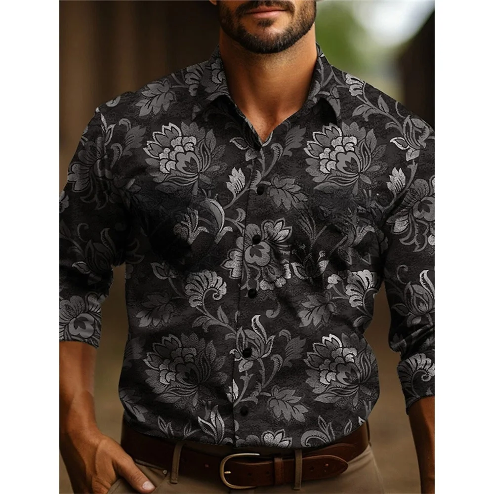 Men\'s shirt Yellowstone Western Cowboy shirt two-color patchwork pattern men lapel button top Stylish casual long-sleeved shirt