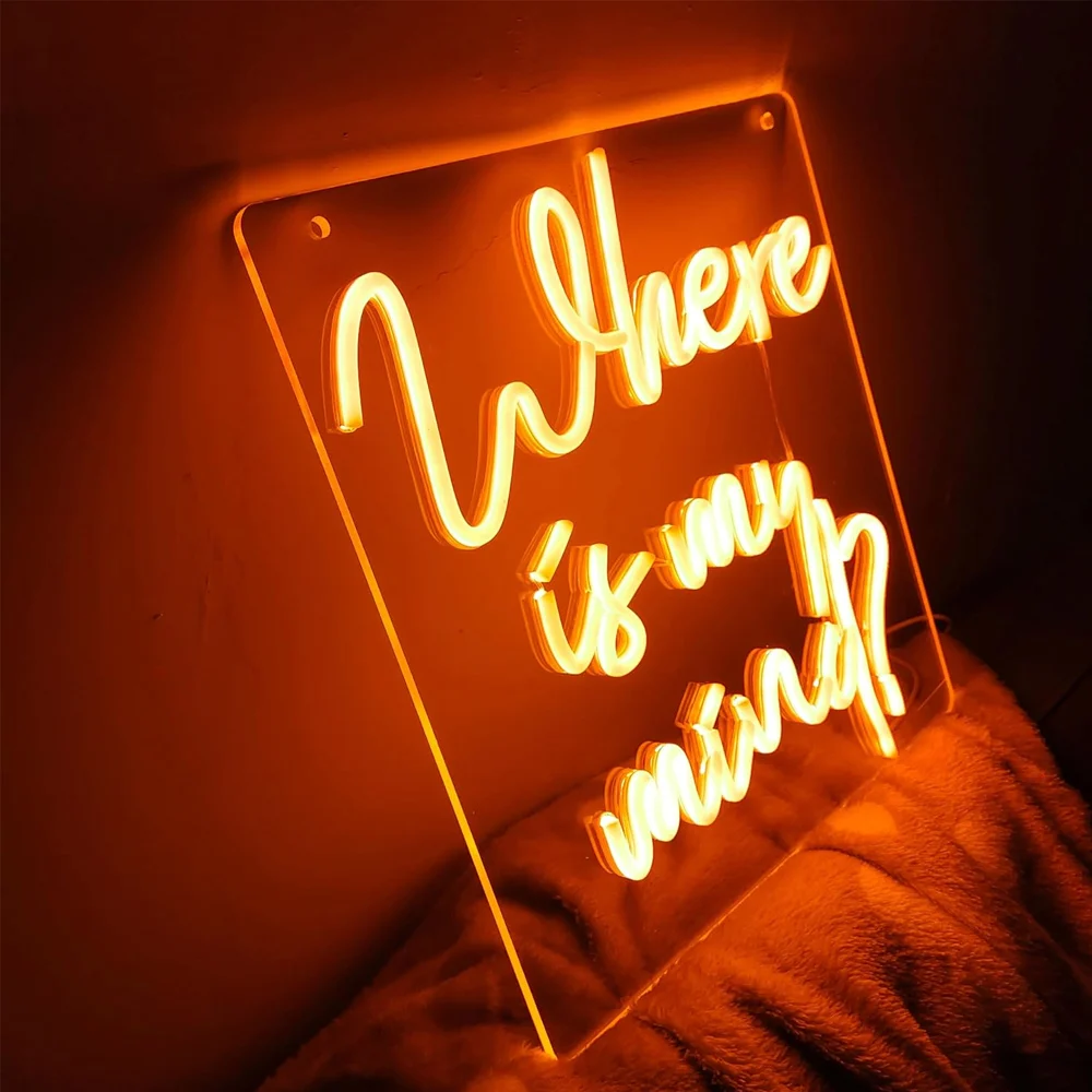 Dove sta la mia mente insegna al Neon per la decorazione della parete, insegna a luce al Neon a LED alimentata tramite USB, lettere luminose al Neon per camera da letto, dormitorio, ufficio