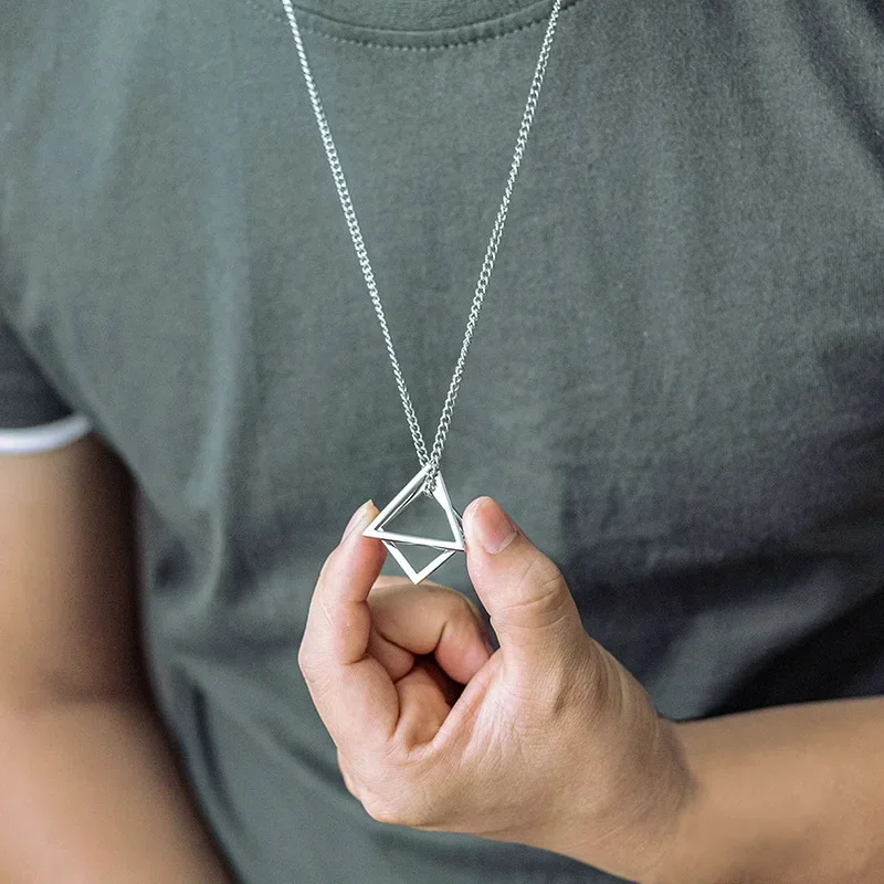 Collares Con Colgante Trendy Interlocking Square Triangle Pendant For Men Geometric Stacking Streetwear Hip Pop Rock Necklace