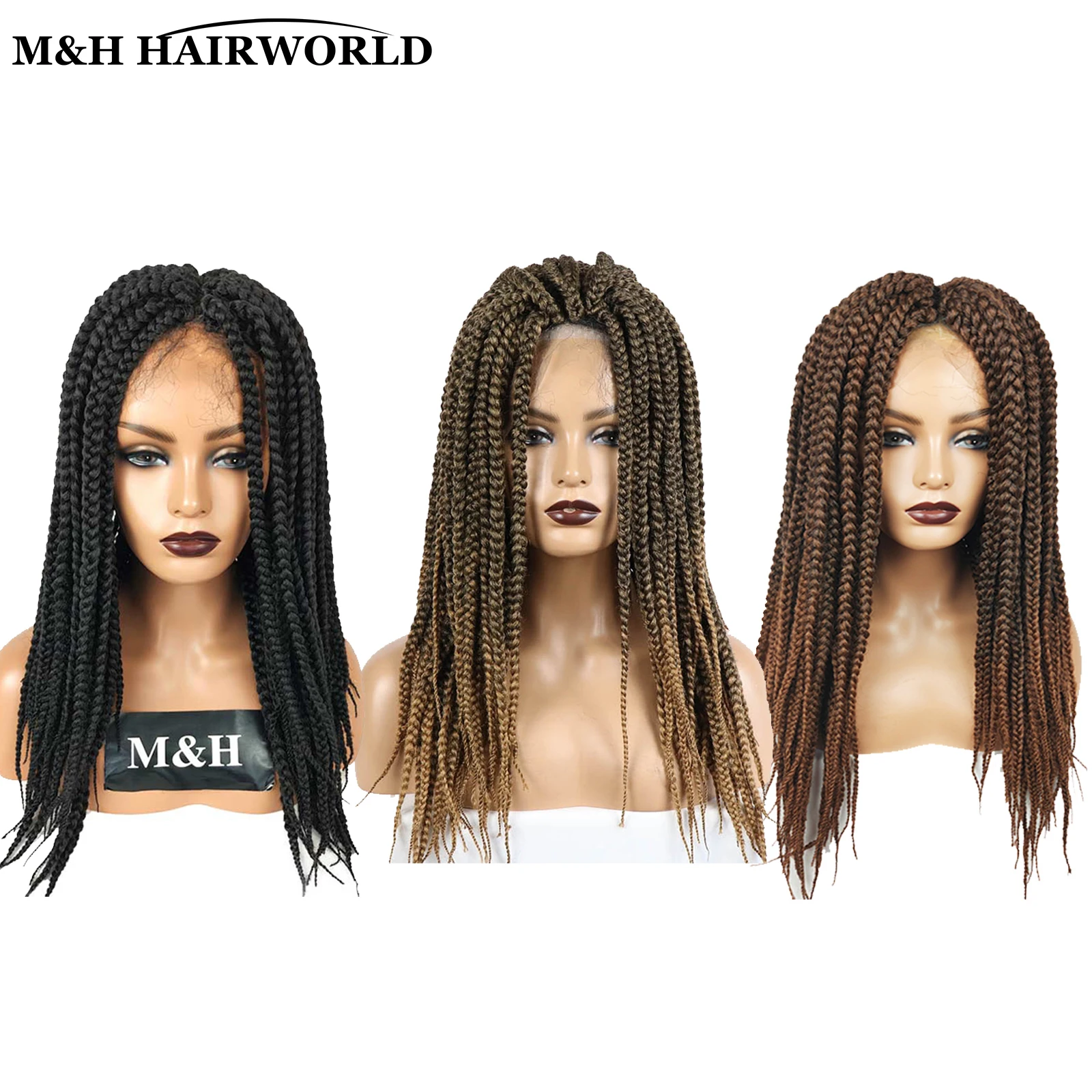 Ombre Chocolate Brown Colored Synthetic Hair Lace Front Braided Wigs For Black Women Long Box Braid 13x3x1 Lace Frontal Wigs