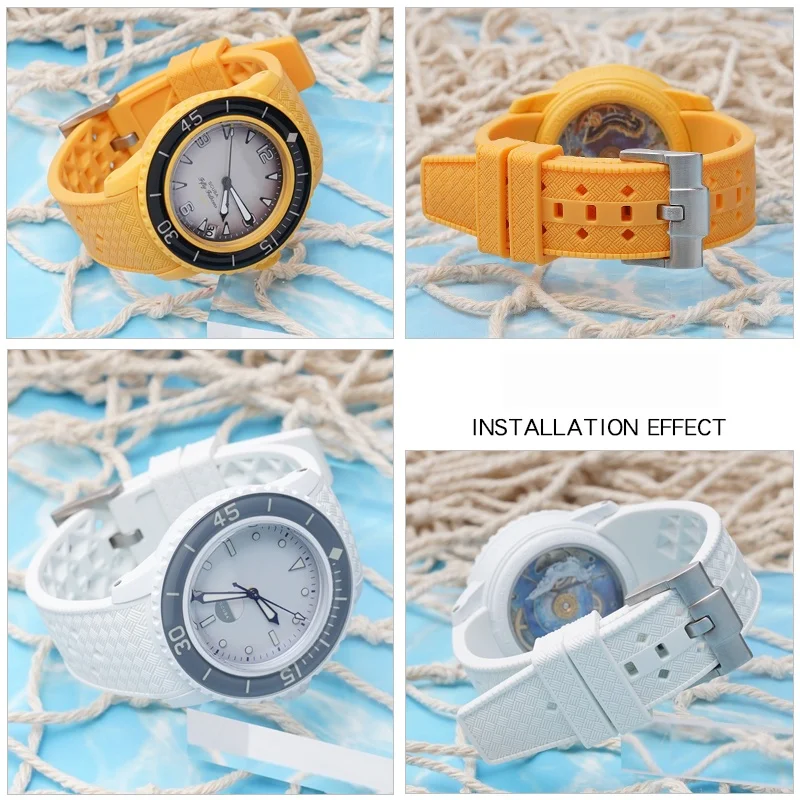 22mm Watch Band for Swatch x Blancpain Fifty Fathoms Men Curved End Liquid Silicone Breathable Replacement Strap Soft Sport Belt