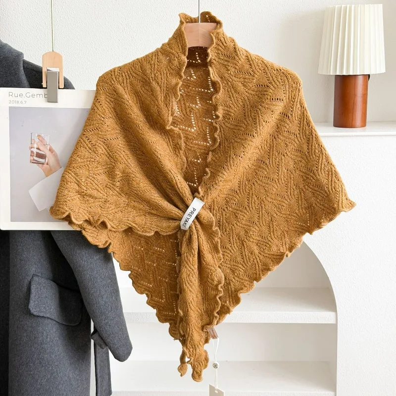 Koreanischer schlichter Herbst- und Winter-Schal in Uni-Farben, eleganter gestrickter Wollmischschal, Dreieckstuch, Damenaccessoire – Detail 7