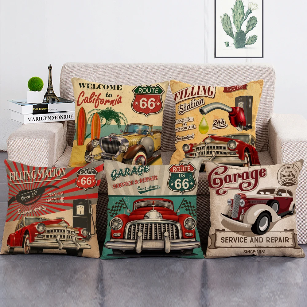 Vintage Classic Cars Print Cushion Cover Sofa Home Decor Throw Pillow Case 45x45cm Pillowcase