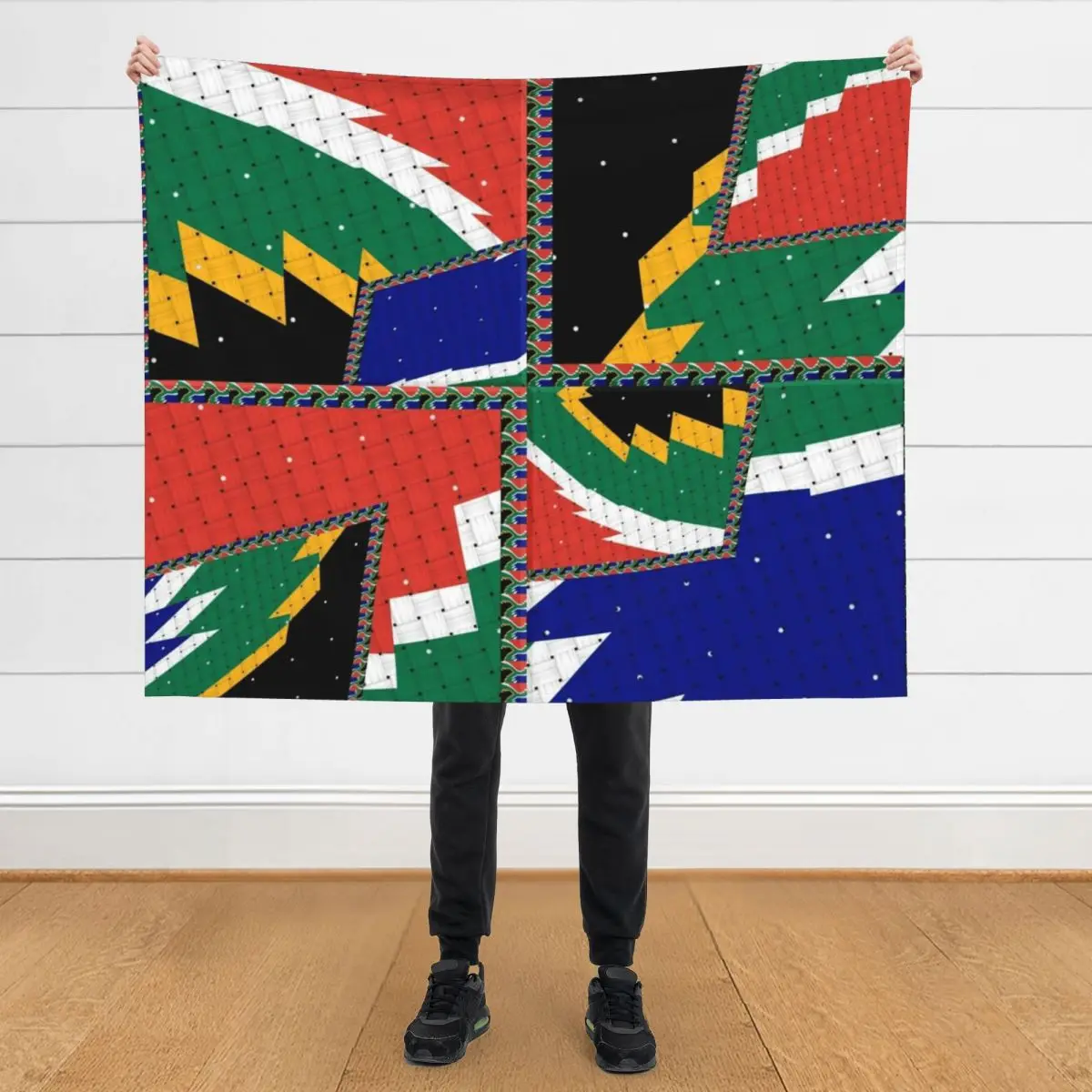 

Attractive original abstract geometric artwork, inspired by the South African flag in a vintage style. Throw Blanket