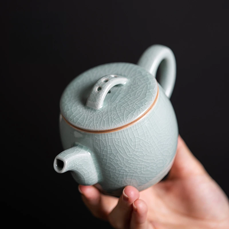 Powder Green Ru Kiln Teapot Single Pot High-grade Bright Glaze Ru Porcelain Retro Household Ceramic Kung Fu Tea Set
