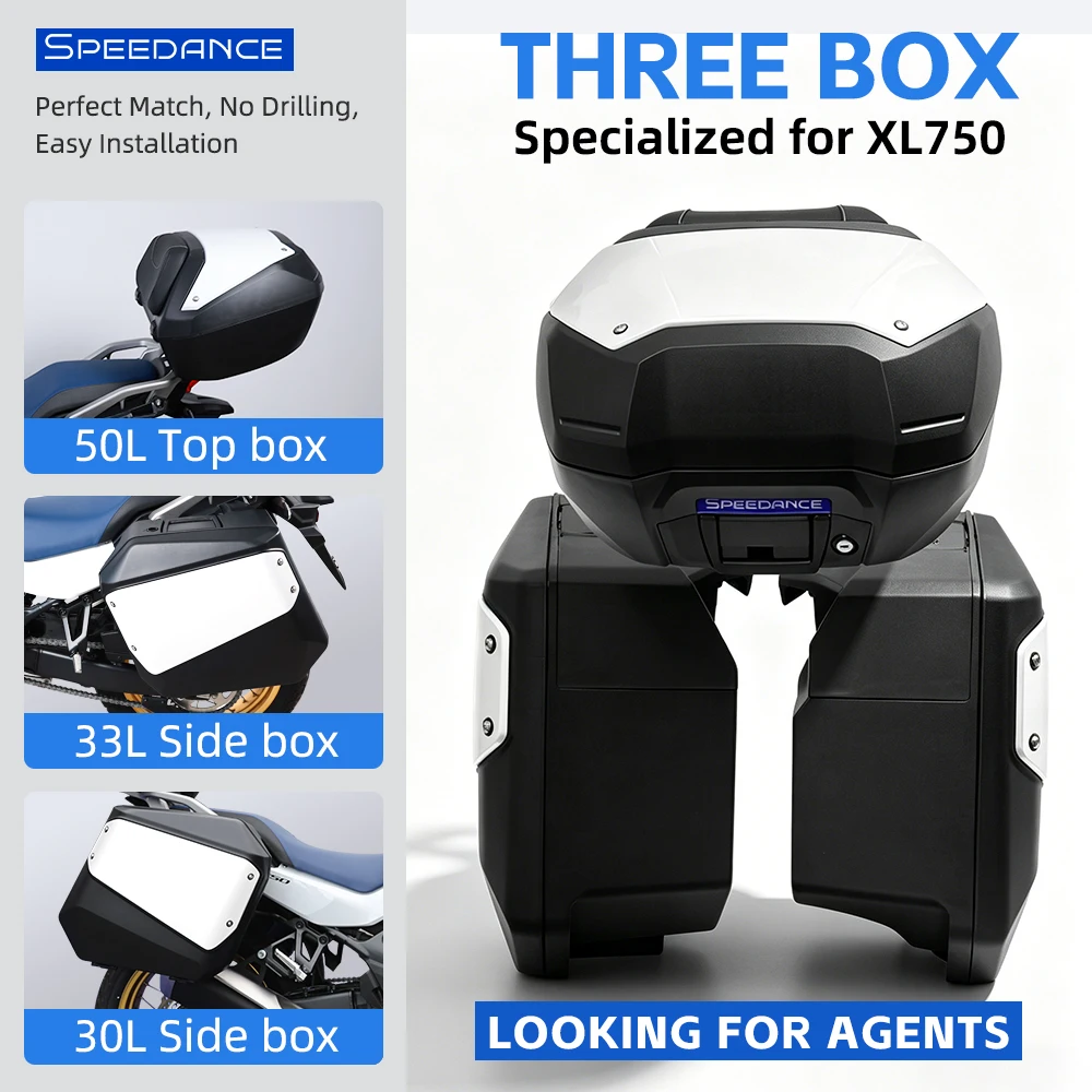 Tail Boxes Heavy Duty Storage Luggage Side Pannier Box Motorcycle Side Case PP Waterproof Rear Box Set with Lock for Honda XL750
