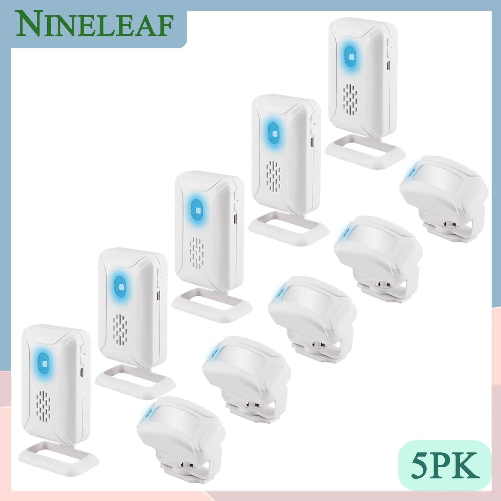 Sensore di movimento Wireless a infrarossi NineLeaf con 36 toni diversi per campanelli di benvenuto e allarmi antifurto di sicurezza domestica 5PK