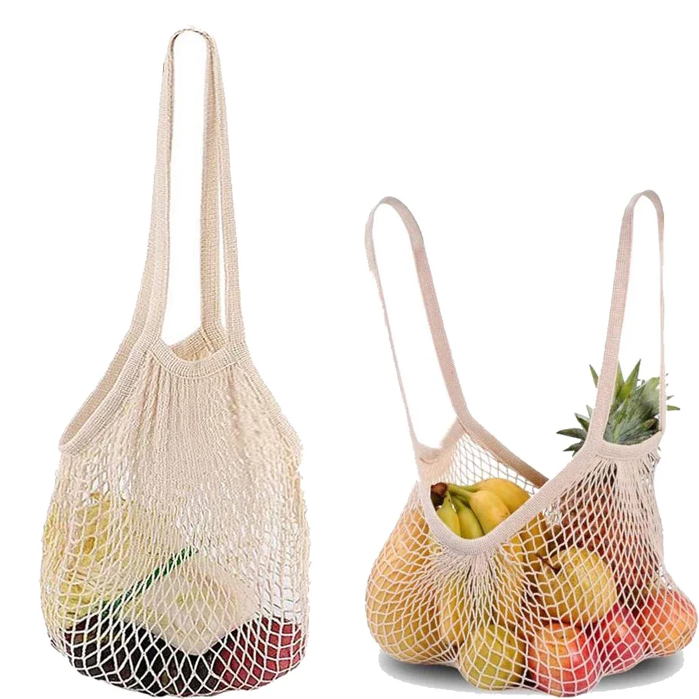 1/2pcs Cotton String Shopping Tote Bags Reusable Washable Mesh Grocery Fruit Vegetable Storage Organizer Eco Friendly